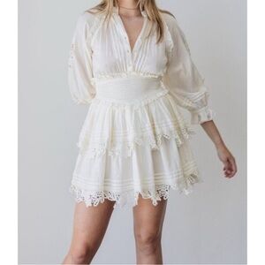 Cleobella Valeria Smocked Organic Cotton Cutwork Mini Dress